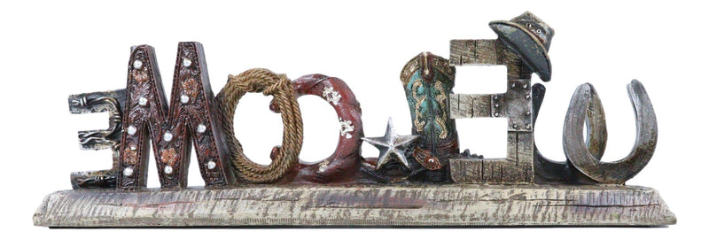 Rustic Western Cowboy Boot Hat Ropes Horseshoes Welcome Sign Desktop Plaque
