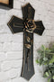 Western Black and Bronze Blooming Rose Stalk Petals Cross Wall Crucifix Plaque