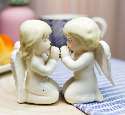 Ebros Nostalgic Praying Boy And Girl Angels Magnetic Ceramic Salt Pepper Shakers Set