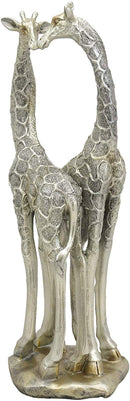 Ebros Large Silver Giraffe Lovers Couple Statue 12.5" Tall Safari Savannah Standing Giraffe Husband and Wife with Heart Shaped Neck Figurine Decor for Valentine's Day Anniversary Birthday Gift