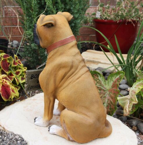 Ebros Large Adorable Fawn Boxer Garden Greeter Statue With Jingle Collar 13.25" Tall