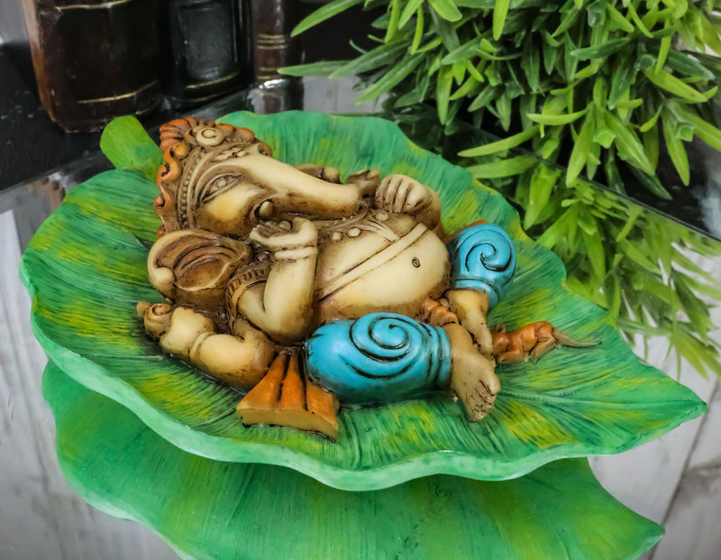 Colorful Lord Ganesha On Peepal Banyan Leaf Vastu Figurine Hindu God Of Success