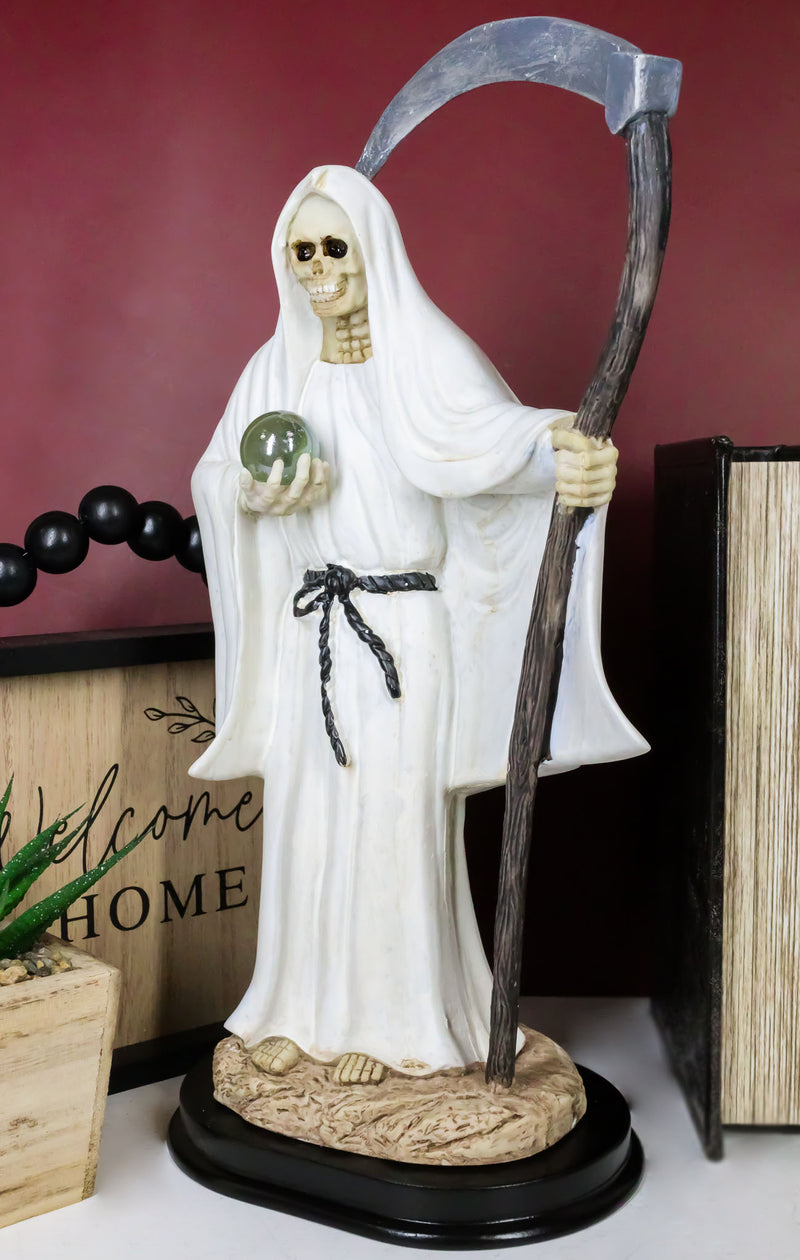 12.75" Tall Holy Death Santa Muerte Holding Scythe In White Tunic Robe Statue