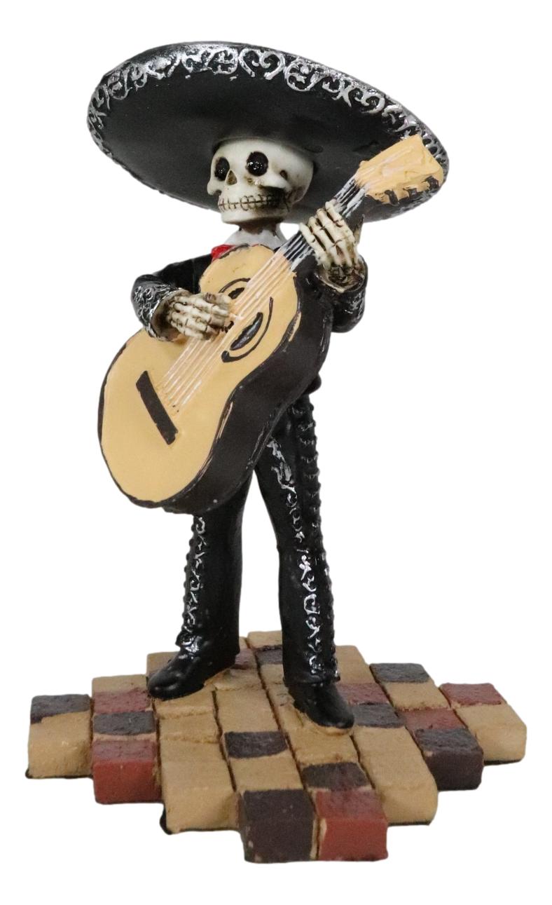 Black Mariachi Band Skeleton Folk Music Bass Player Figurine Day Of The Dead