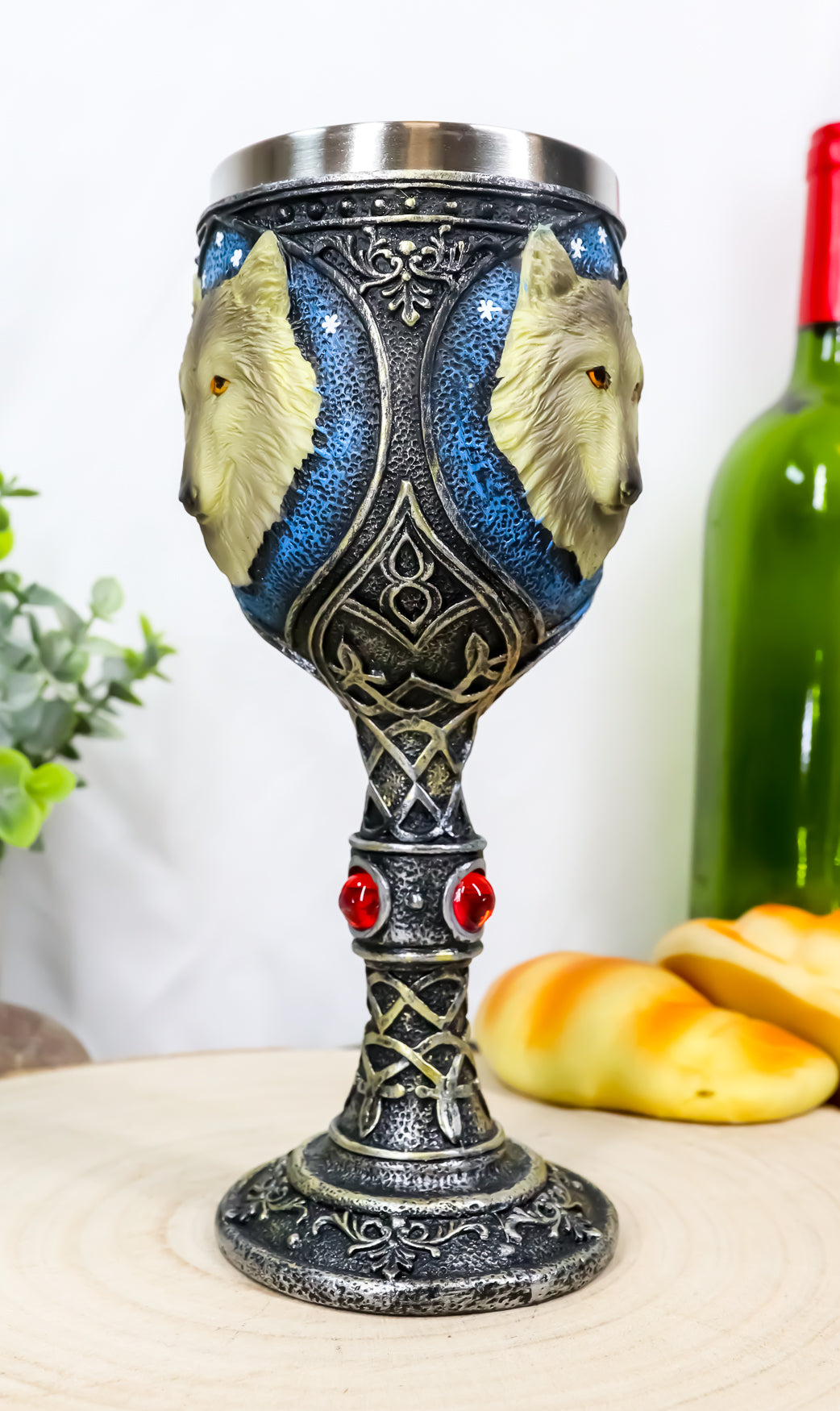 Ebros Alpha Gray Wolf Celtic Tribal Tattoo Red Crystal Magic Wine Chalice Goblet Cup