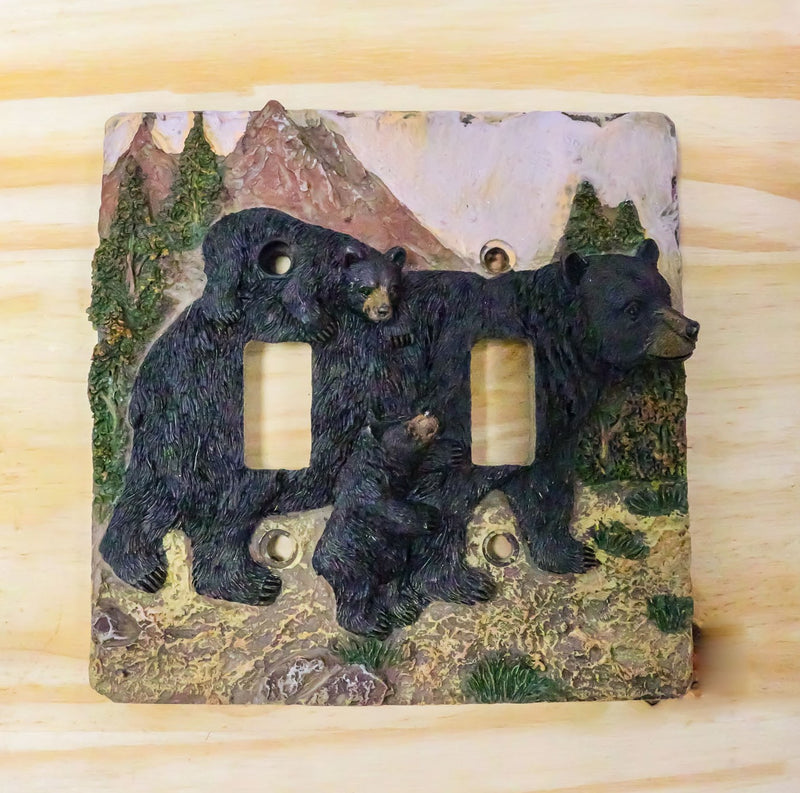 Rustic Western Bear And Cubs Double Toggle Light Switch Plate Cover Set Of 2