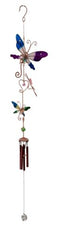 Ebros Gift Stained Glass Colorful Three Butterflies Copper Metal Wind Chime 28"Long Resonant Outdoor Patio Garden Decor Accessory