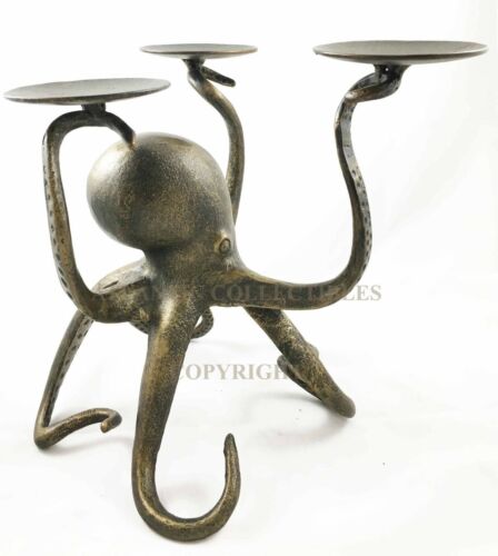 Uncharted Waters Ocean Giant Kraken Octopus Trio Candleholder Aluminum Figurine