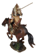 Indian Chief Eagle Warrior War Headdress On Horse Throwing Spear Figurine 13"H