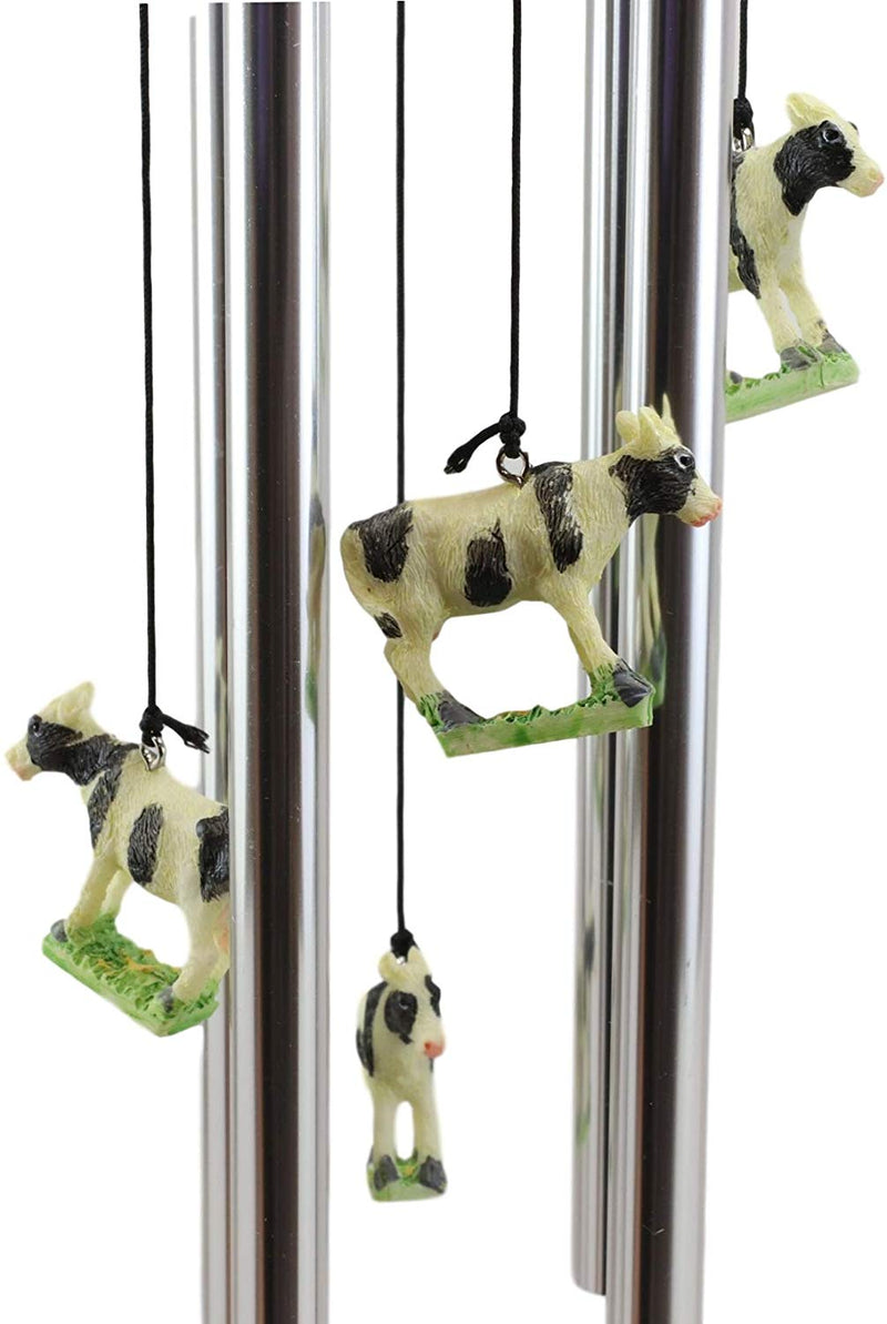 Ebros Gift Bovine Holstein Cow and Baby Calf Family Resonant Relaxing Aluminum Wind Chime Country Western Rustic Farm Cows Garden Patio Outdoor Decorative Accent Noisemaker