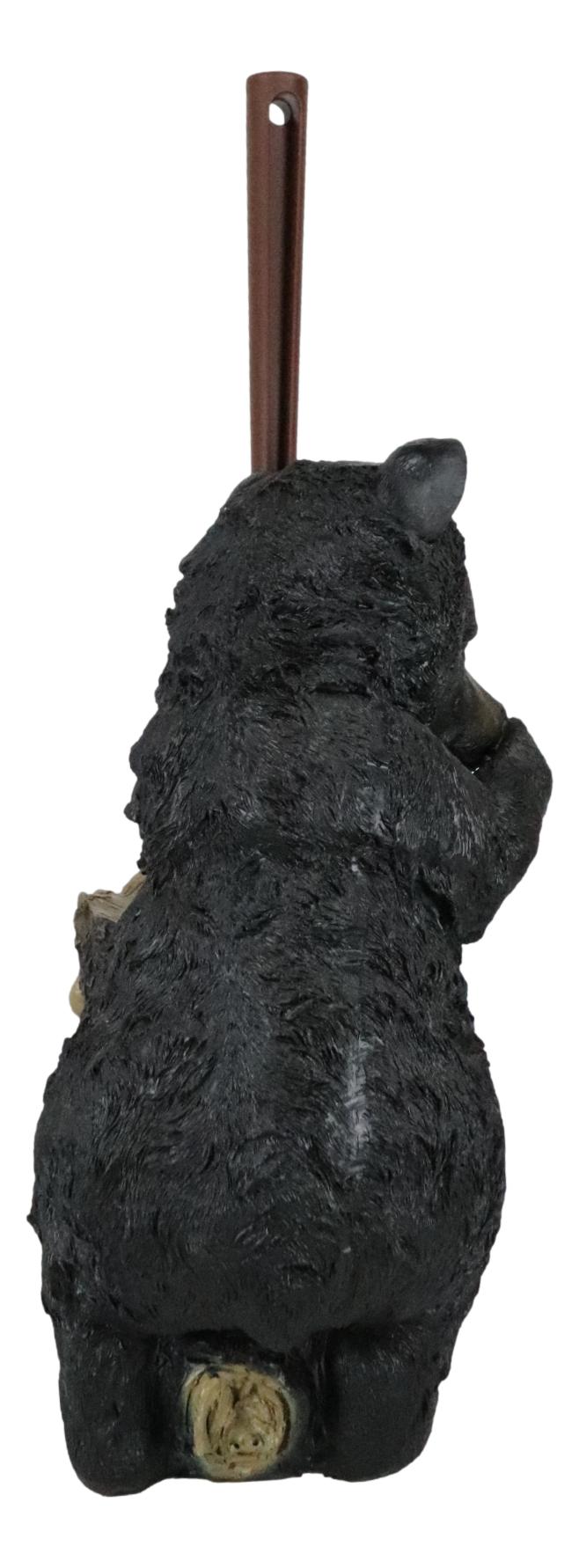 Ebros Rustic Cabin Lodge Decor Whimsical Black Bear Forest Stinky Potion Toilet Brush and Tree Stump Base Holder Bathroom Gift 2 Piece Set