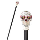 White Colorful Day Of The Dead Skull Prop Accessory Walking Cane For Parties