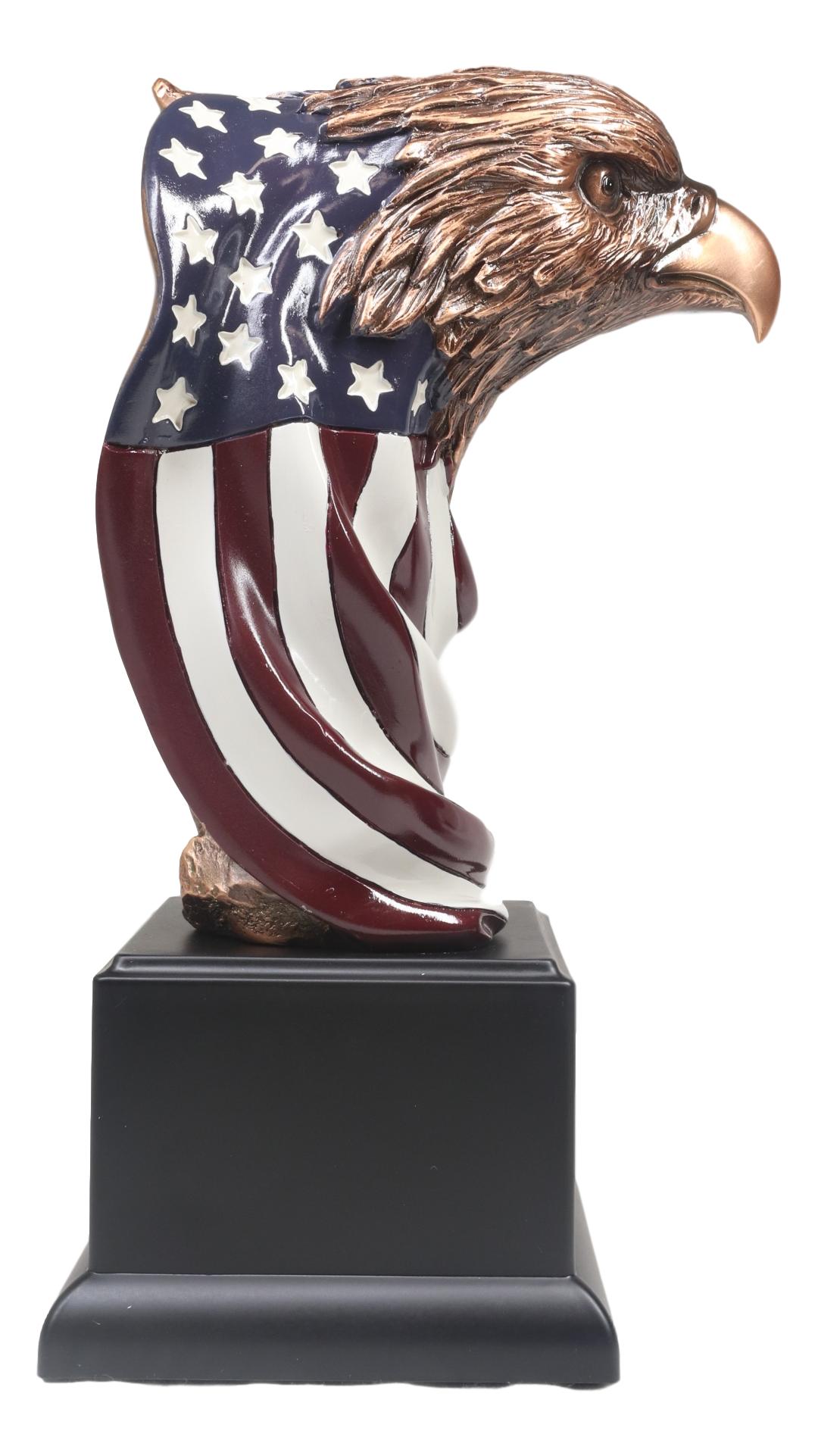 American Bald Eagle On USA Star Spangled Banner Flag Bust Electroplated Statue - Ebros Gift