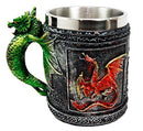 Ebros Fire and Earth Dual Dragon Beer Stein Tankard Coffee Cup Drink Mug 4.25"H