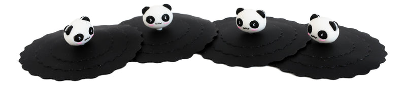 Set Of 4 Black Giant Panda Reusable Silicone Coffee Tea Cup Cover Lids Air Tight