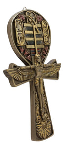 Ebros Egyptian Ankh of Isis with Open Wings Wall Plaque 7.5" High (Bronze)