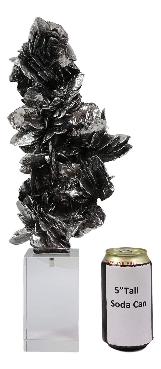 Ebros Electroplated Silver Desert Rose Sculpture On Crystal Glass Base 16.5" H