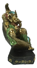 Vastu Hindu God Ganesha Wearing Peacock Train Seated On Peepal Leaf Figurine