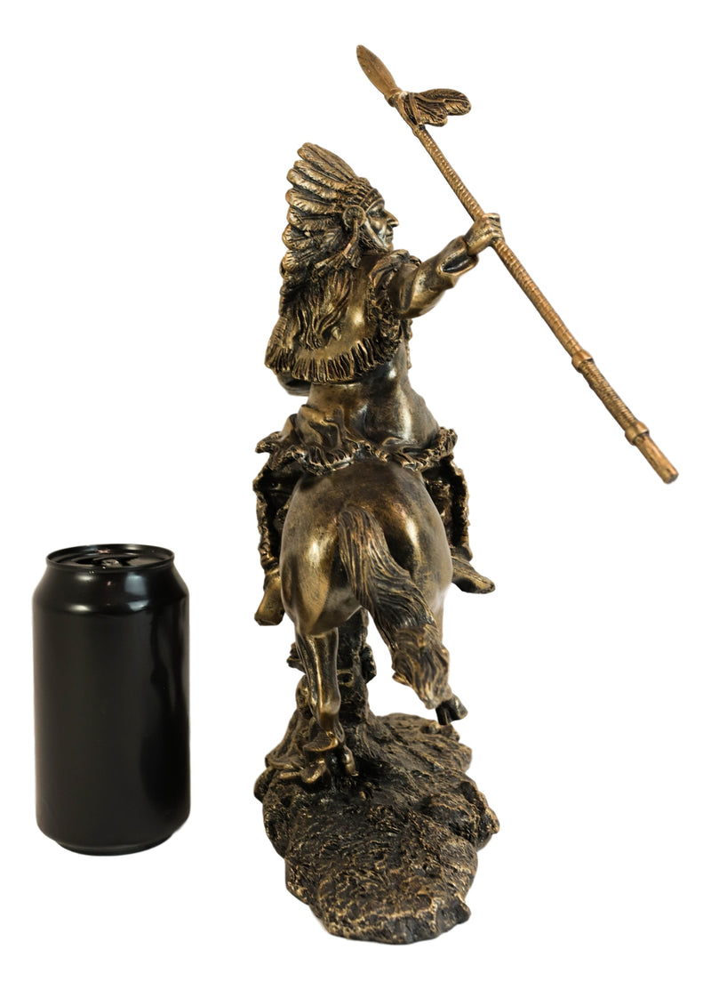 Ebros Indian Warrior With Trailer War Bonnet Headdress On Horse Throwing Spear Statue