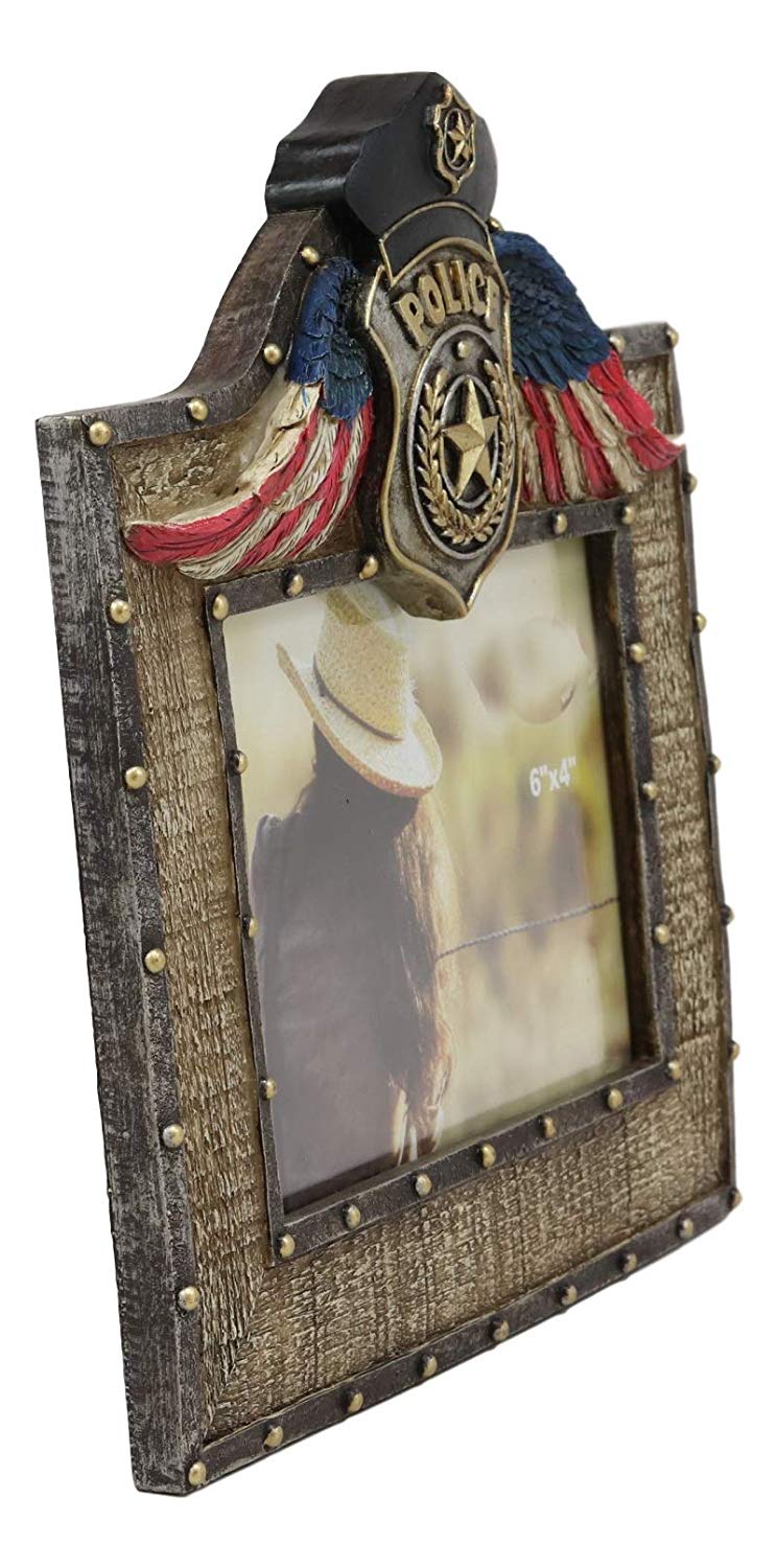 Western Police Emblem Logo Badge Picture Frame with Easel Back for 4"X6" Photo