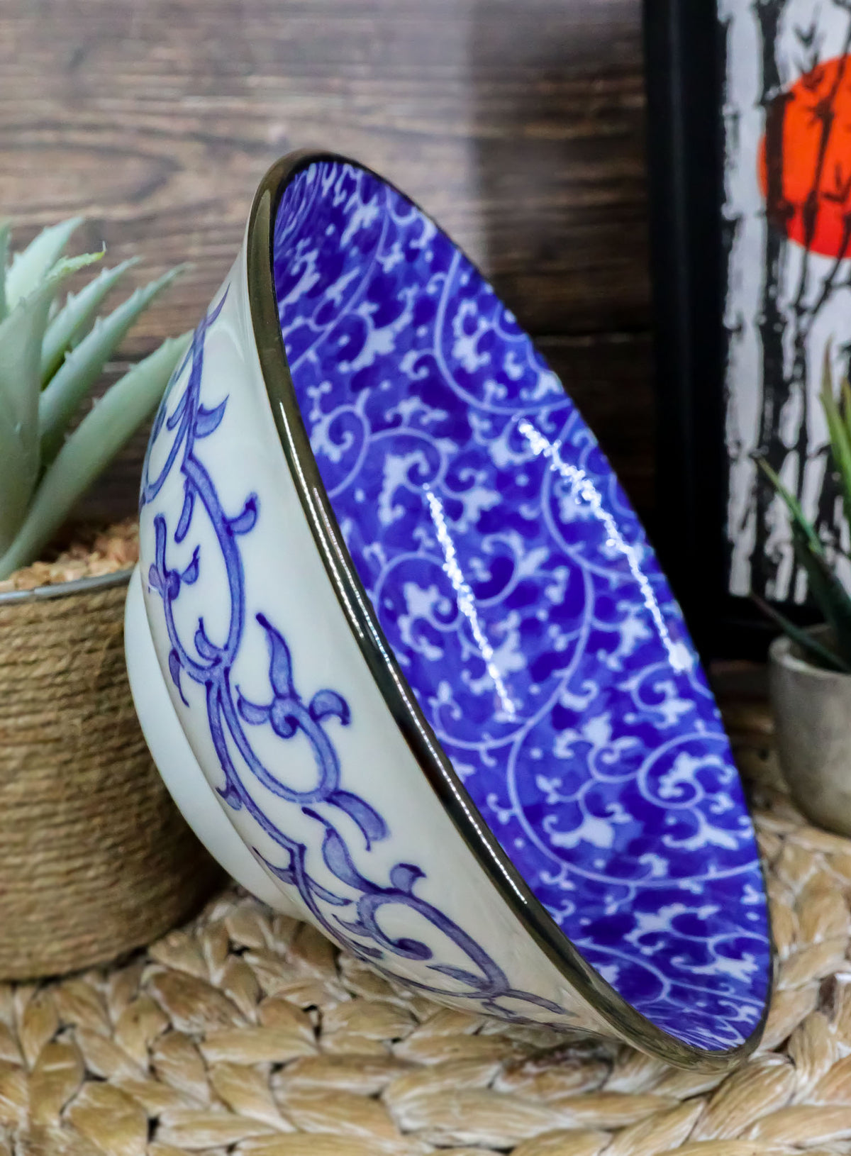 Ebros Ming Style Floral Vines Ceramic Bowls Pack Of 5 Made In Japan 32oz 8"Dia
