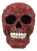 Day of The Dead Red Floral Roses With Green Petals Sugar Skull Figurine Decor