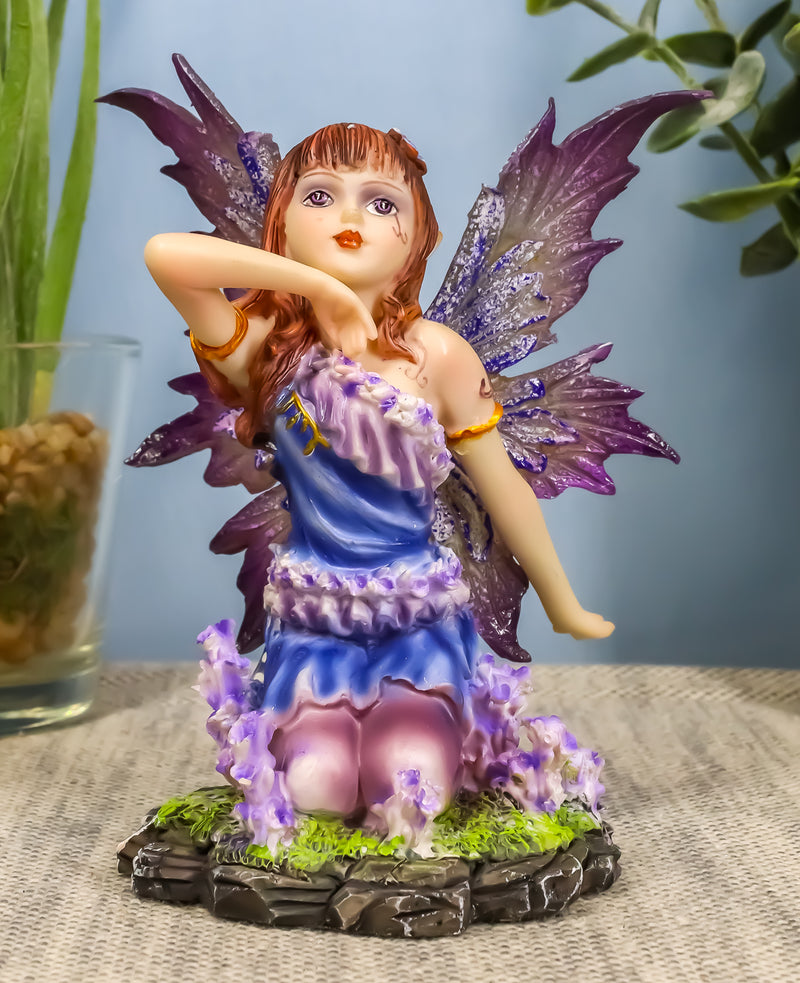 Kneeling Purple Lavender Girl Fairy Garden Statue 4.25"Tall Fantasy Collectible