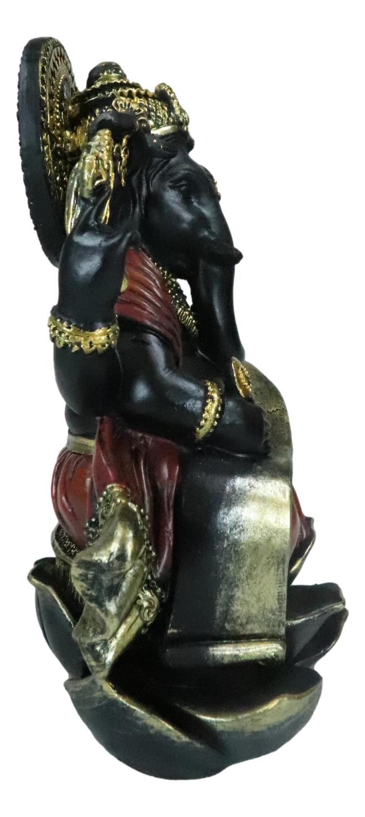 Vastu Hindu God Ganesha Ganapati Seated On Lotus Writing Mahabharata Figurine