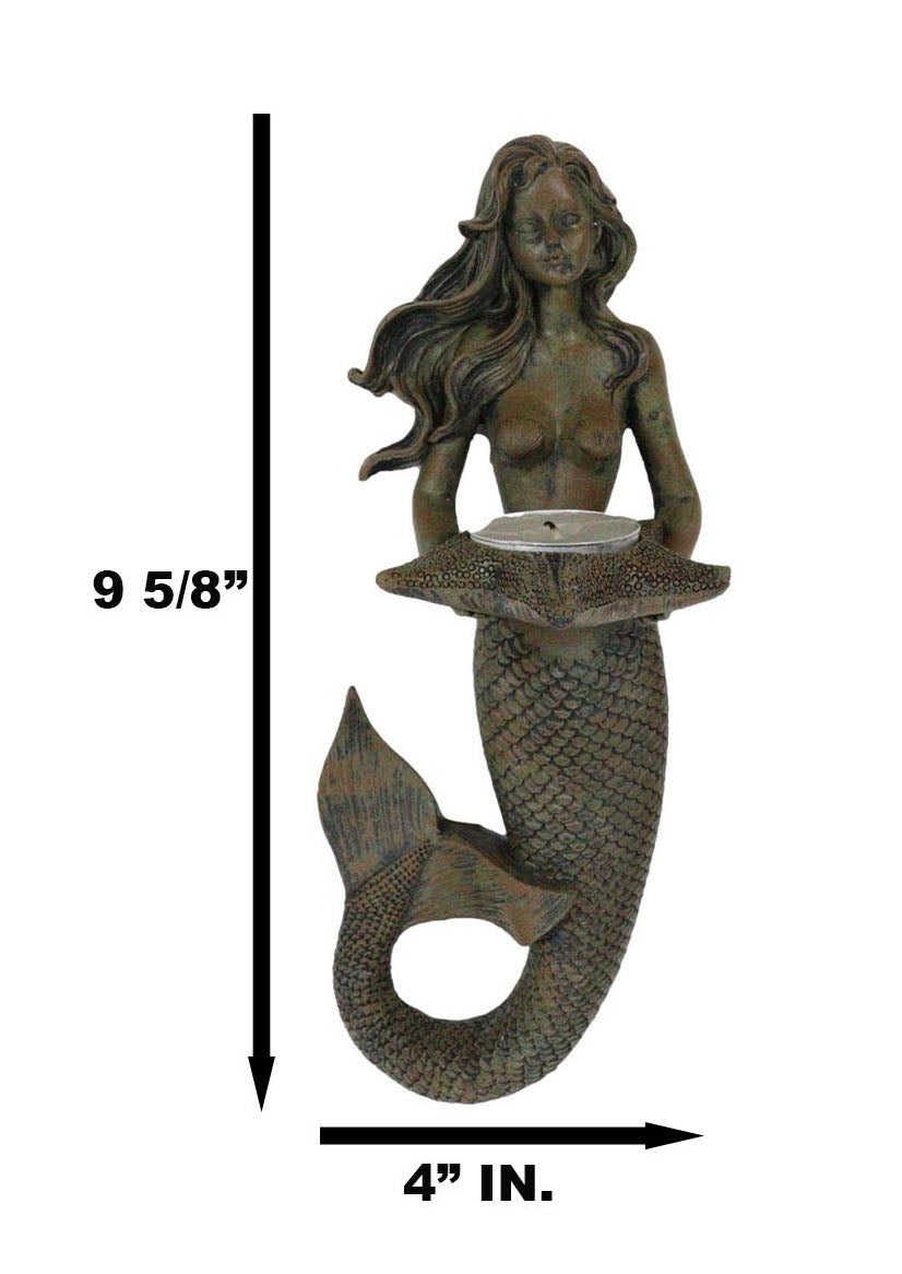 Rustic Rust Bronze Finish Nautical Ocean Mermaid With Shell Candle Wall Sconce