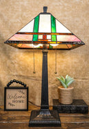 Frank Lloyd Wright Mission Style Geometry Pyramid Stained Glass Side Table Lamp