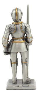 Ebros Pewter English Knight Statue 4" H Medieval Suit Of Armor Knight With Javelin Pole-arm Pewter Figurine Collectible