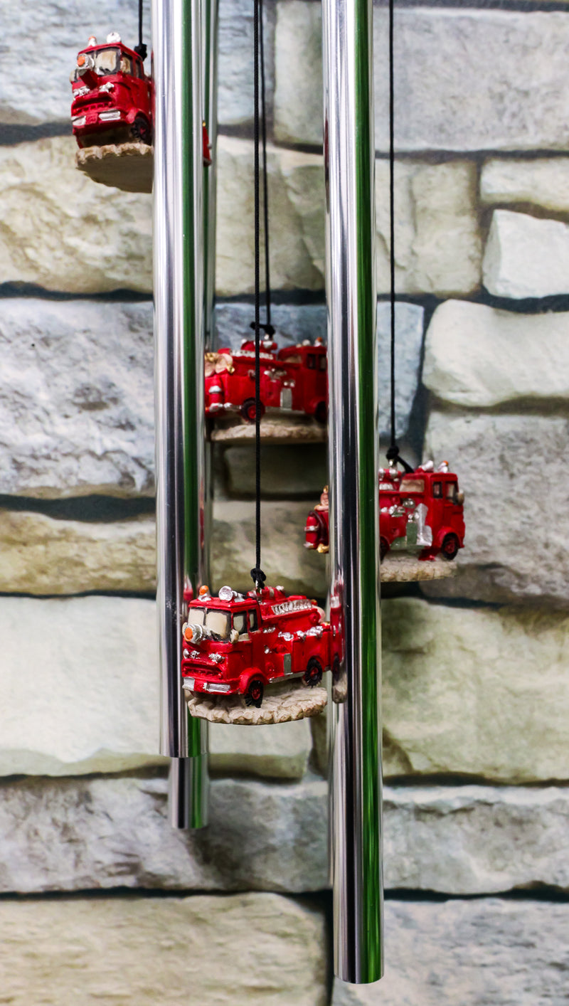 Ebros Gift Decorative Red Fire Engine Truck Model Resonant Relaxing Wind Chime Patio Garden Accent of Fire Fighters Hydrants 911 Emergency Civil Service