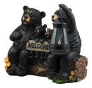 Ebros Beacon Of Happiness Black Bear Family Welcome Sign Statue Solar LED Light