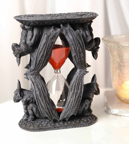 Gothic Guardian Winged Ram Gargoyles Celtic Clover Pillar Sand Timer Figurine