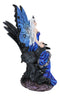 Gothic Raven Crow Fairy Queen in Blue Gown Sitting On Throne of Crows Statue