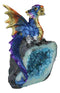 Metallic Blue Iridescent Wyrmling Dragon On Faux Geode Crystal Rock Figurine