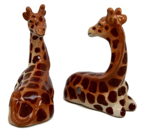 Zoo Safari Giraffe Lovers Ceramic Magnetic Salt Pepper Shakers Set Figurines