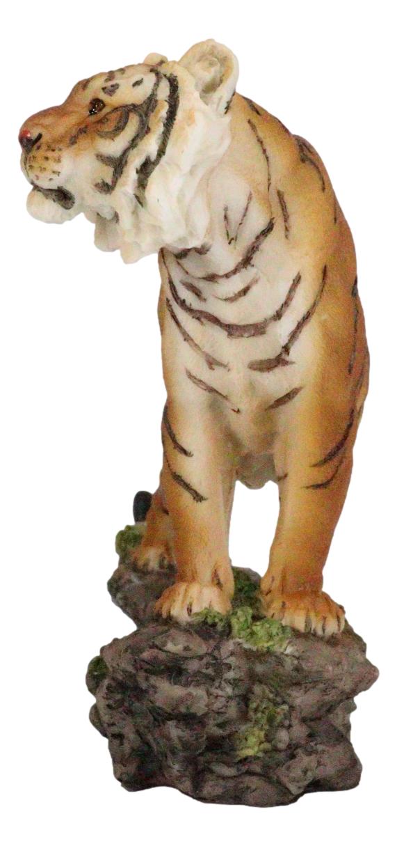 Sultan Orange Bengal Tiger On Rock Statue 7.25"Long Giant Cat Wild Animal Decor