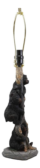 Ebros Helping Hand Whimsical Black Bear Cubs Climbing Tree Table Lamp Statue with Burlap Shade 24"High Wildlife Rustic Cabin Lodge Decor Forest Bears Family Desktop Lamps