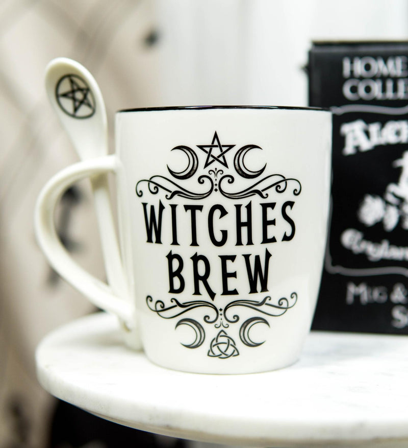 Wicca Sacred Moon Triple Goddess Pentacle Witches Brew Ceramic Mug And Spoon Set