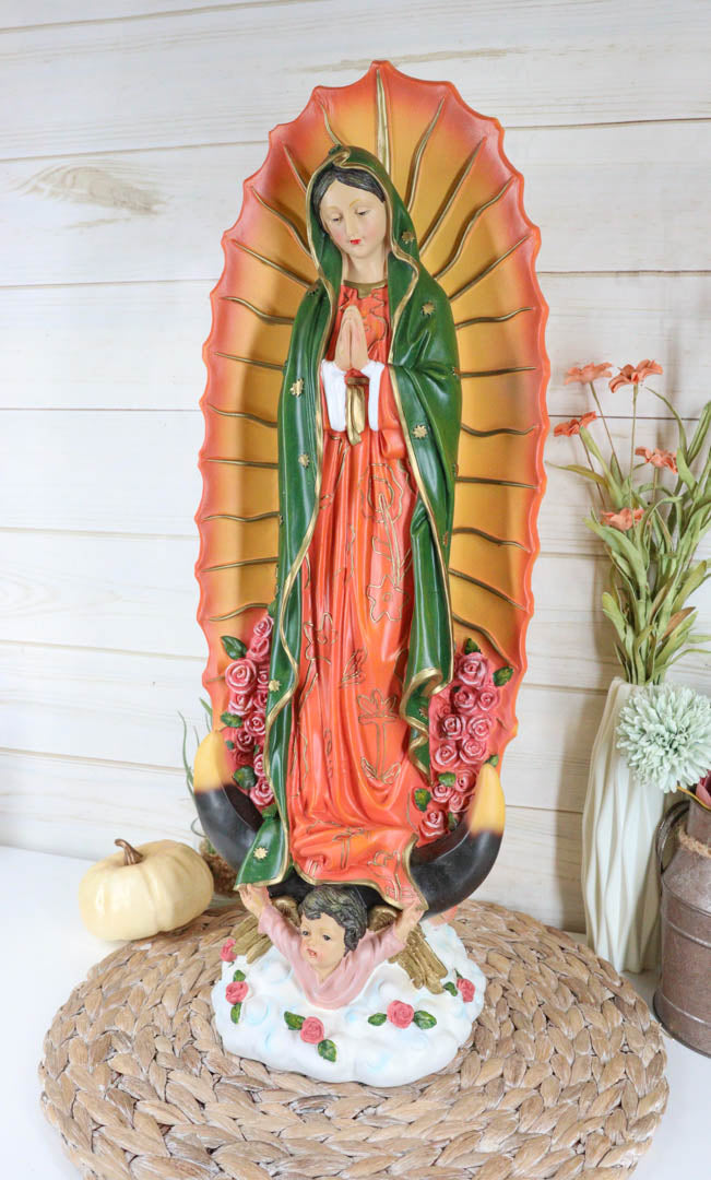 Our Holy Lady of Guadalupe With Angel And Roses Catholic Divinity Statue 22" H