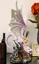 Large 22.75"H Red Reptile Fairy With Roaring White Dragon By Treasures Statue