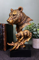 Ebros Large Black Bear Head Bust with Cub Statue On Pedestal Base Figurine 10"H