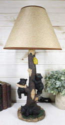 Rustic Forest Climbing 3 Black Bear Cubs On Tree Getting Beehive Table Lamp