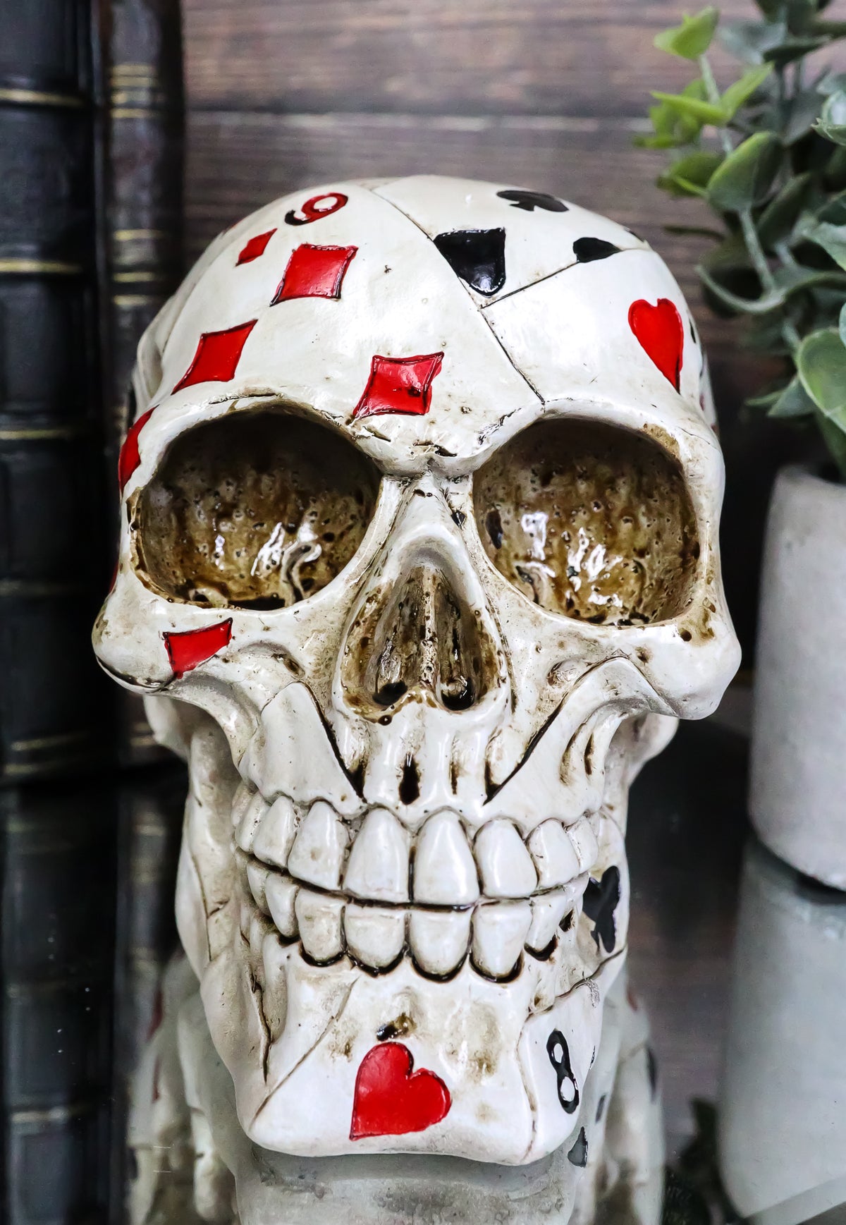 Ebros Gambling Poker Cards Casino Royale Skull Figurine Halloween Sugar Skulls Statue - Ebros Gift