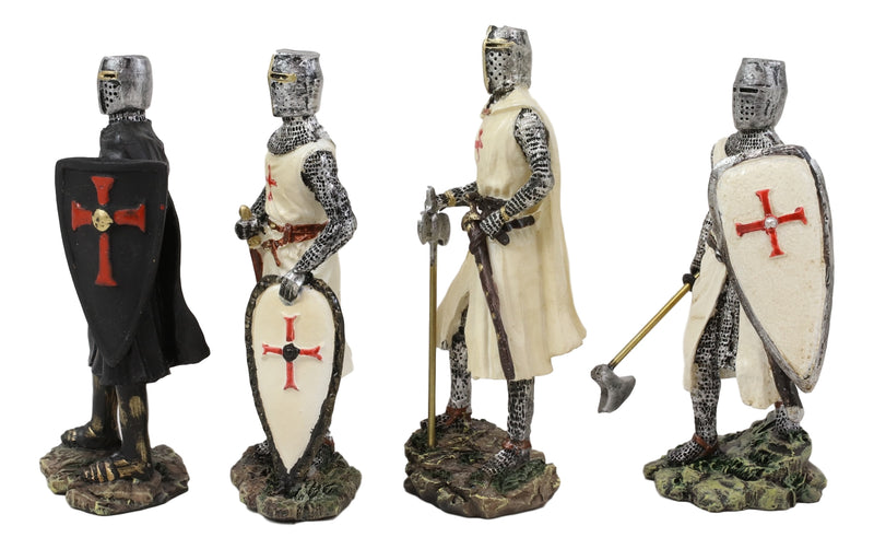 Set of 4 Medieval Templar Crusader Knights With Tunic Sword Axe Shield Figurines