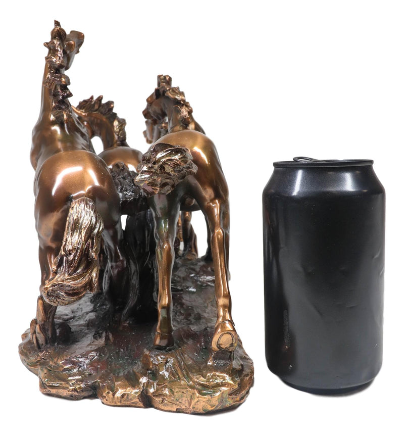 Large 17"L Rustic Western Wild And Free 4 Running Horses Bronzed Resin Statue
