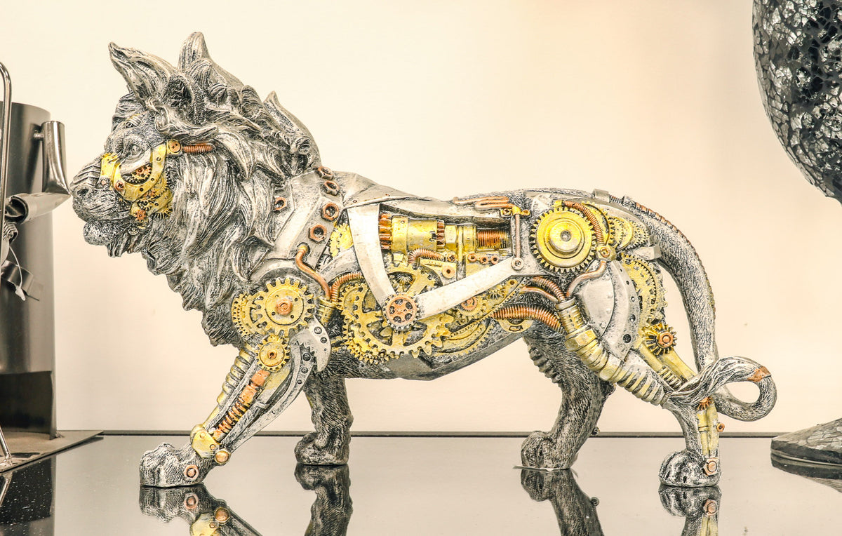 Steampunk Pressure Valve Bionic Geared Cyborg Lion King Prowling Figurine