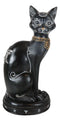 Wicca Halloween Black Cat with Pentagram Necklace and Alchemy Symbols Figurine