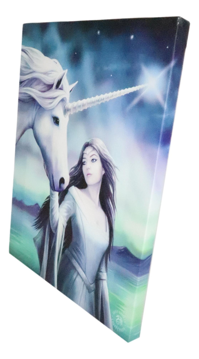 Ebros Anne Stokes North Star Witch Unicorn Wooden Framed Picture Canvas Wall Decor